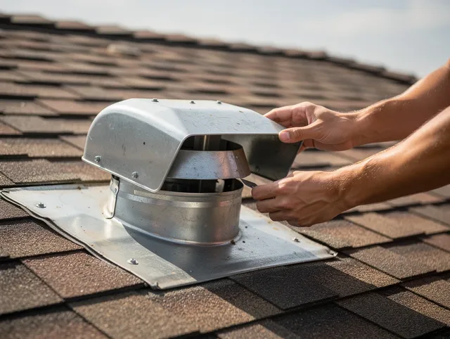 Shelton Dryer Vent Cleaning certified technician safely cleaning a roof-mounted dryer vent in Shelton