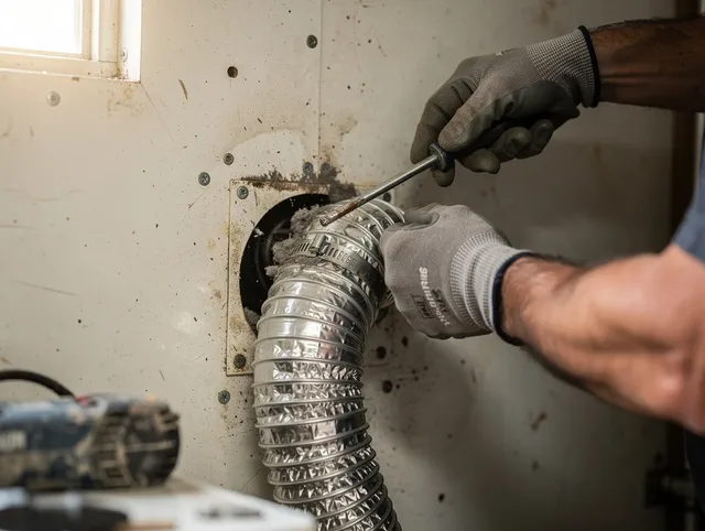 Shelton Dryer Vent Cleaning technician performing precise dryer vent hose installation in Shelton