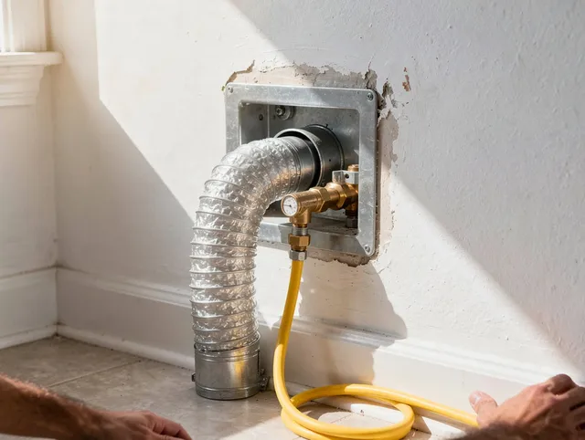 Shelton Dryer Vent Cleaning certified technician performing specialized gas dryer vent cleaning in Shelton
